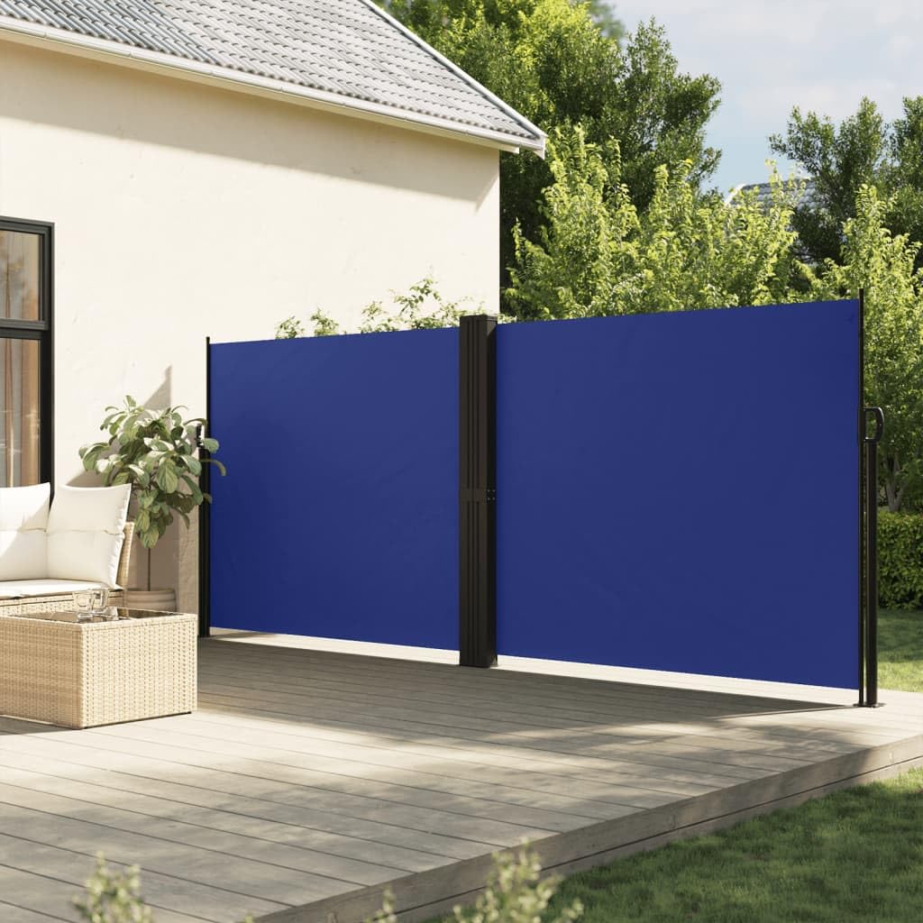 Seitenmarkise Ausziehbar 160x600 cm Blau Sonnensegel für Balkon Terrasse Garten Robustes Polyester mit PU Beschichtung Moderner Outdoor Sichtschutz für Wohnmobil Wohnwagen oder Gartenzaun