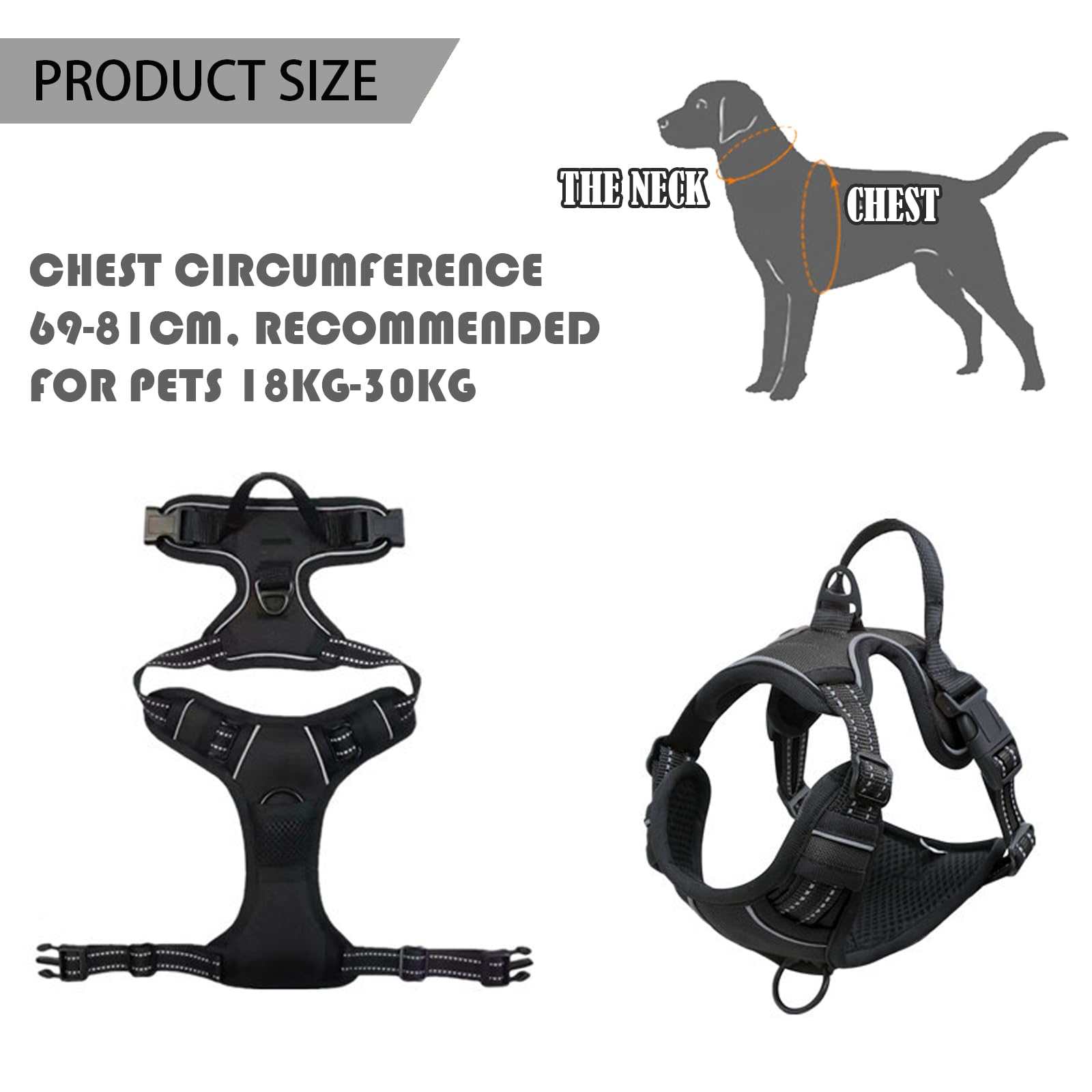 BDSHUNBF Dog Harness Large Dog No Pull Pet Harness with 2 Leash Clips,Anti Pull Dog Harness,Adjustable Soft Padded Pet Vest Harness,Reflective No-Choke with Easy Control Handle for Training Walking - Image 2