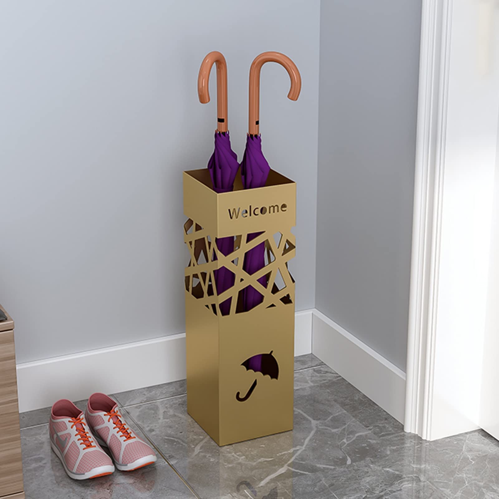 Porte-parapluie En Métal Damassé Crème Carré 15,5x15,5h49 Cm | Leroy Merlin