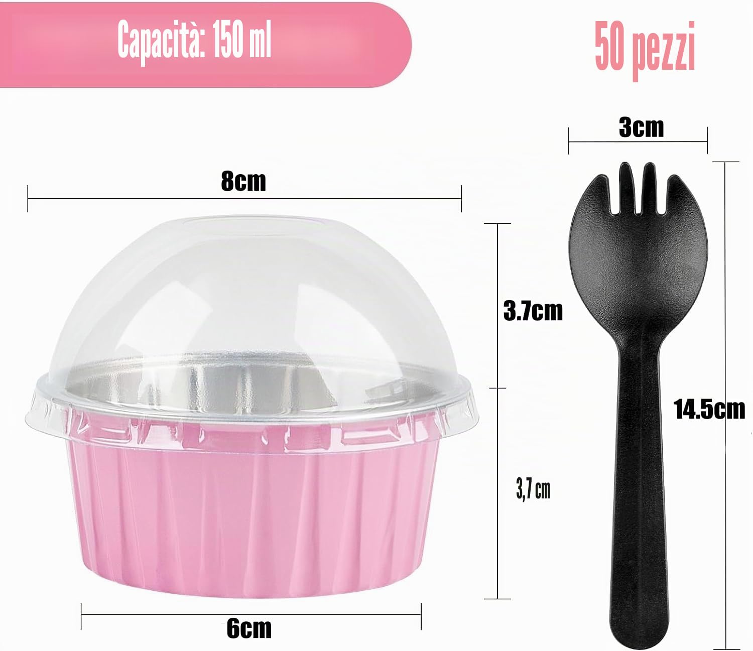 KAHEIGN 50 Pezzi Mini Teglie per Pane con Coperchi e Cucchiai, 150ml Pentole Rotonde in Foglio di Alluminio con Adesivo Sigillante per Pane Torta Nozze Compleanno Picnic Festa (Rosa Argento)
