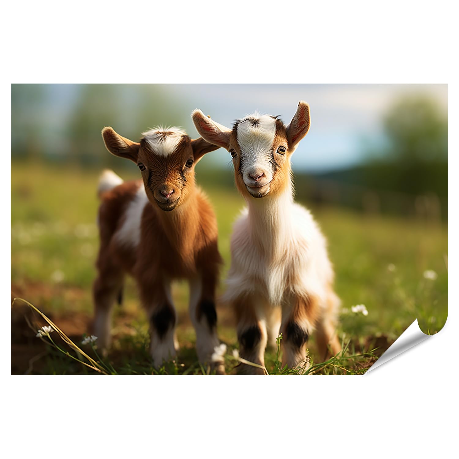 islandburner Prime Poster - Póster de dos cabras jóvenes en verano en un prado verde - Póster de 130 x 90 cm