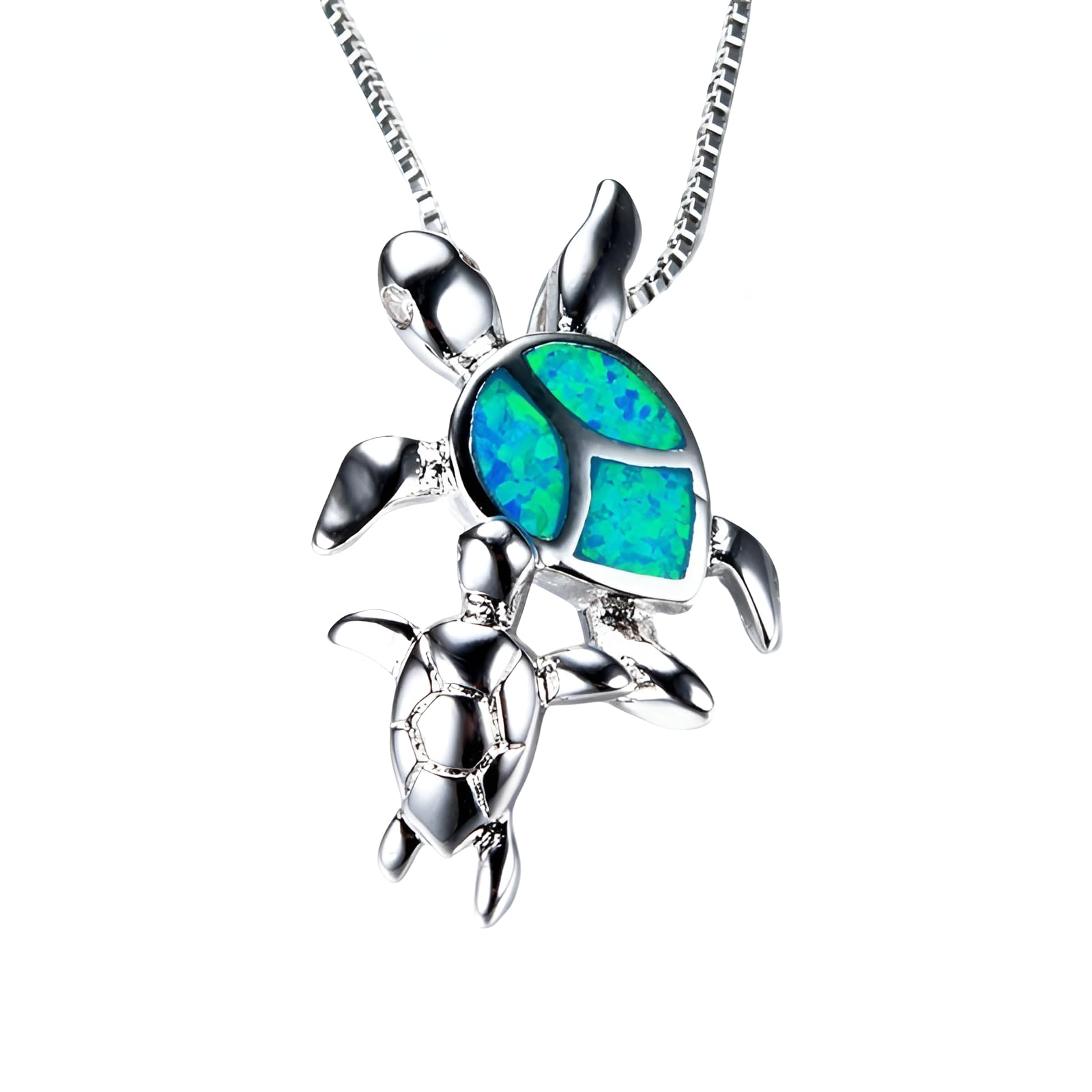MOCHAMIK 925 Sterling Silber Bohemia Blue Imitation Opal Schildkröte Halskette für Frauen, süßer Charm-Halsband – hawaiianische Halskette, schöner Ozean-Tier-Anhänger, Meer