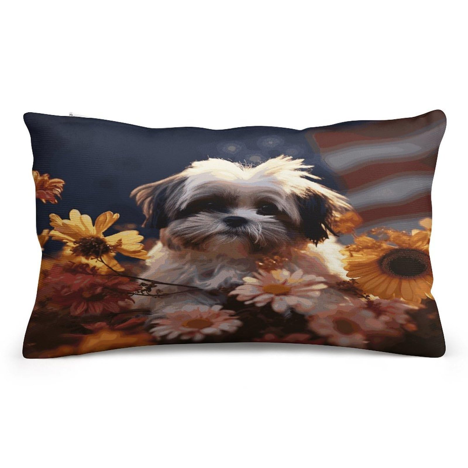 Wsoihfec Style Shih Tzu Dog And Flowers Throw Pillow Covers Decorative, Pillow Cases Soft Plush, Modern Farmhouse Boho Cushion Cover For Bed Couch Sofa Living Room Spring Decor8 X12