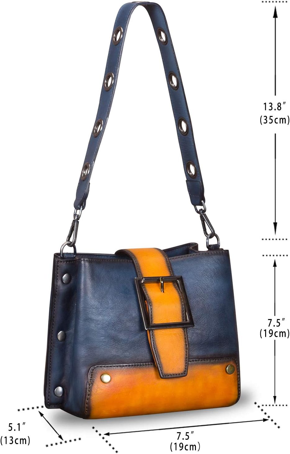 Genuine Leather Crossbody Bag for Women Vintage Shoulder Satchel Purse with Convertible Double Straps Handbag (NavyBlue) - Image 5