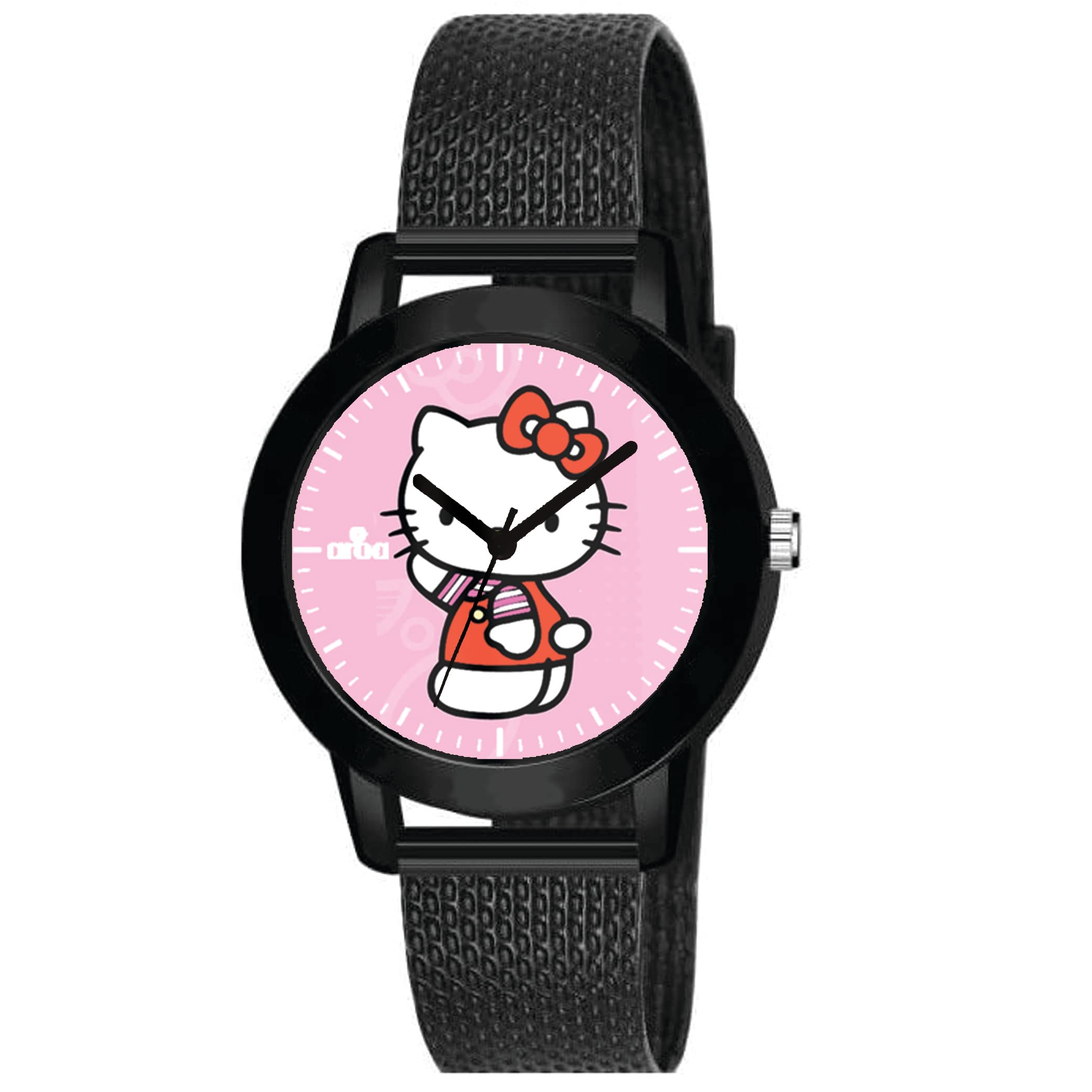 AROA Watch for Womens with Hello Kitty Cartoon Model :589 in Black Metal Type Rubber Analog Watch Pink Dial for Women Stylish Watch for Girls (B0C5MBYGZY) Amazon Price History, Amazon Price Tracker