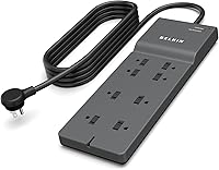 Belkin 8-Outlet Surge Protector Power Strip, 2500 Joules Protection, 8ft Flat Plug Extension Cord, UL Certified for Home Office Electronics