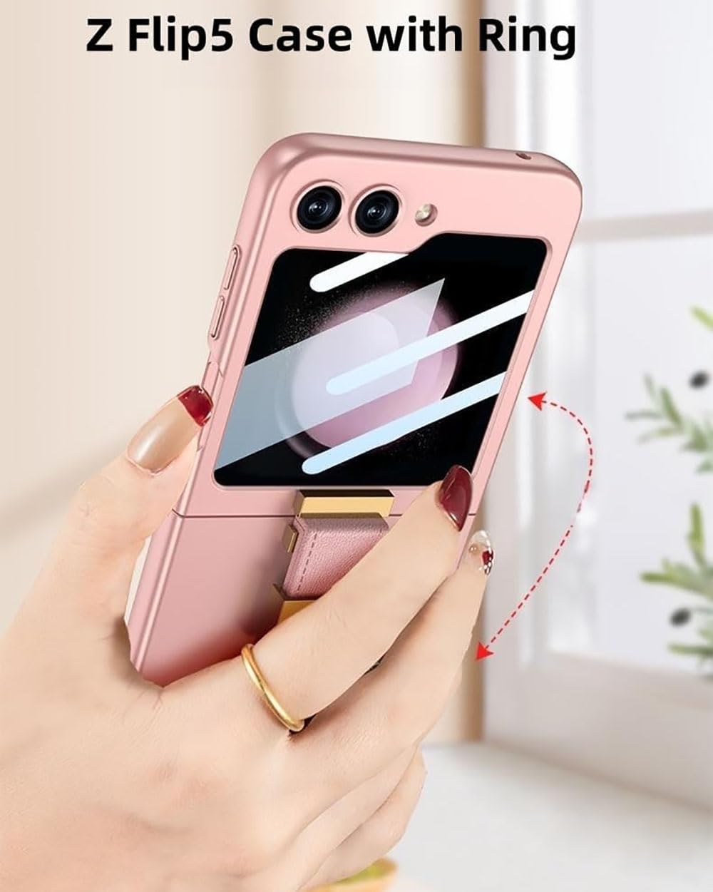 Custodia per Samsung Galaxy Z Flip5 5G con anello, Z Flip5 Cover con Z Ring e pellicola per piccolo schermo HD, custodia protettiva all-inclusive di grado militare con supporto ad anello elettrolitico