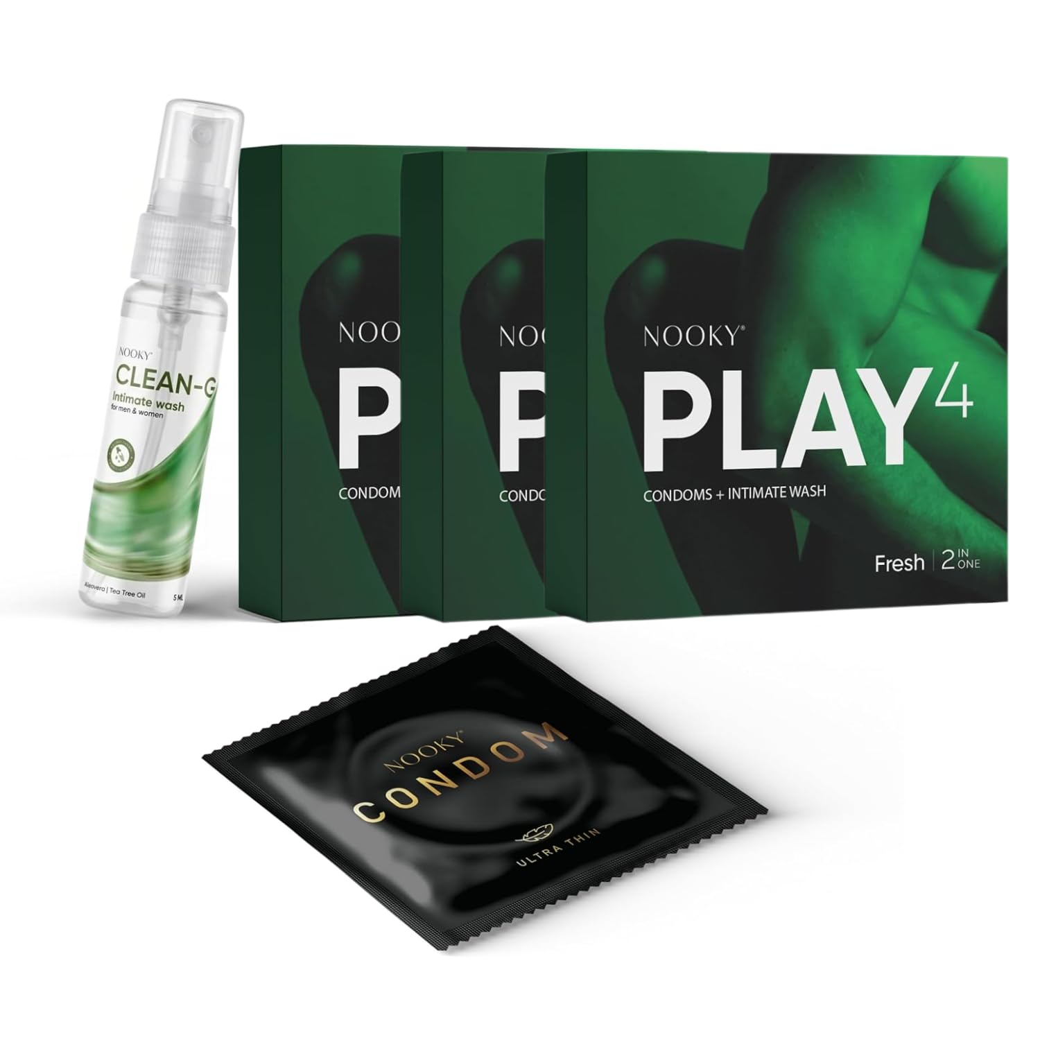 NOOKY PLAY4 Fresh 2-in-1 Condom Kit | 2 Ultra Thin Condoms with Intimate Wash | Compact Hygiene & Wellness Pack | 3 Box-picture-31