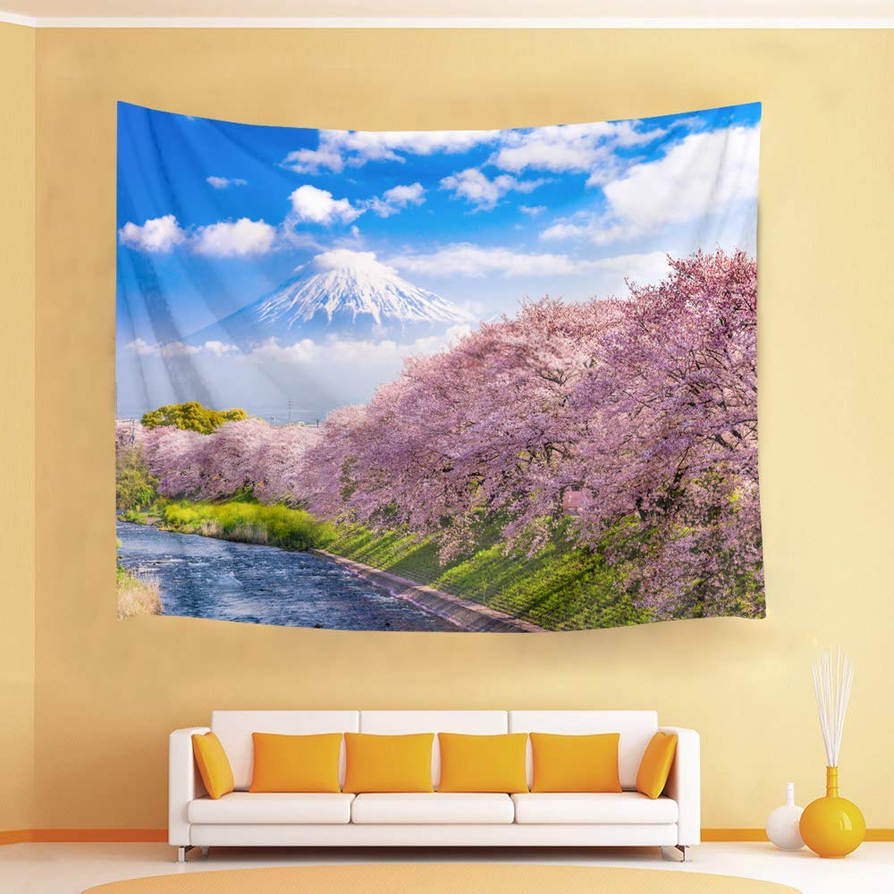 Amazon.co.jp: LB 花柄タペストリー 桜の花 富士山の風景 美しい
