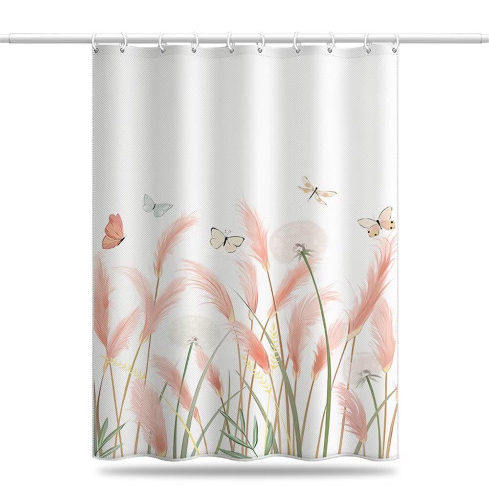 Shower Curtain Butterflies Mould & Mildew Resistant Rural Style Shower Curtains for Bathroom 120cm x 180cm Drop, Waterproof Polyester Bath Curtain with Hooks and Weighted Hem 47 x 71 Inch (LB1891)