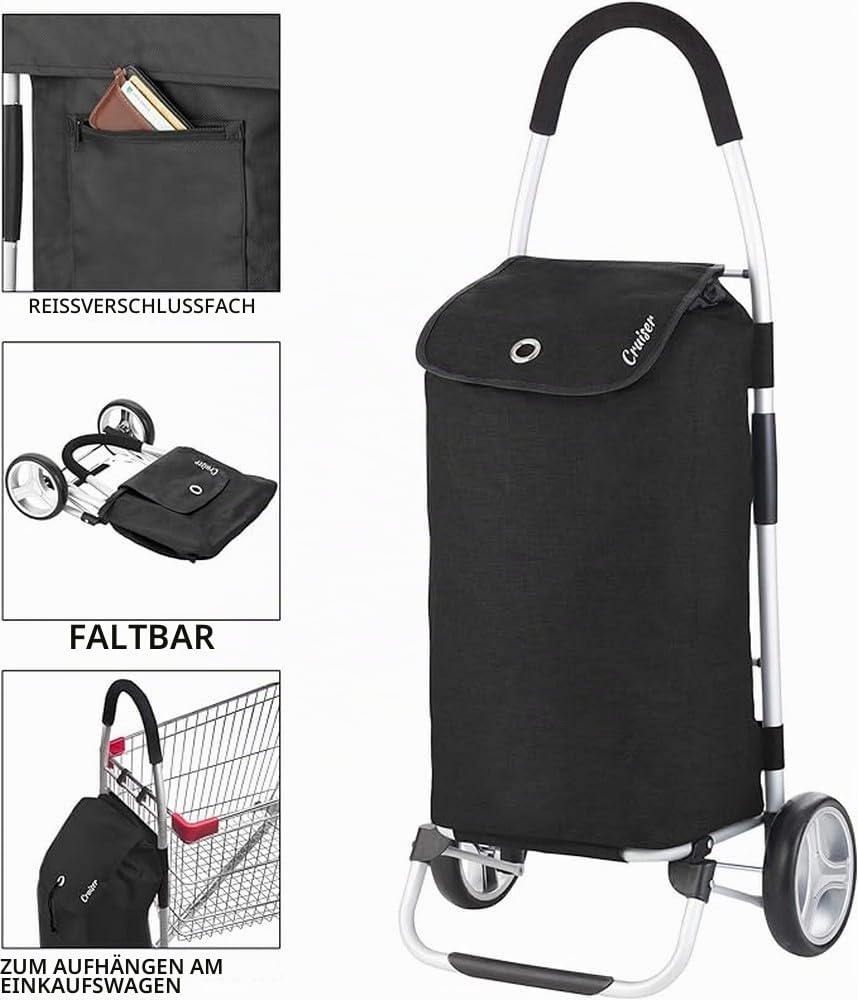Cruiser Einkaufswagen 45ltr - Faltbare einkaufstrolley klappbar (schwarz)