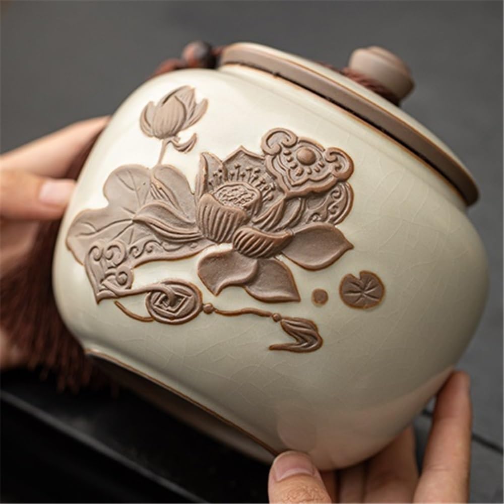 Pojemnik na herbatę Ru Kiln ceramiczny pojemnik na herbatę z uszczelnioną pokrywką i pomponem chiński vintage kawa herbata orzech pojemnik na herbatę (niebieski)