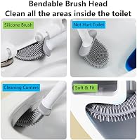 DENTSHIELD Fekete Szilikon WC Kefe Szivárgásmentes Tartóval - Gyorsan Száradó, Hordozható Fürdőszobai Kefe Hosszú Ergonomikus Fogantyúval 5