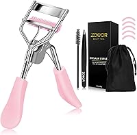 Zowor Pink Eyelash Curler with Comb - Fits All Eye Shapes, Long-Lasting Natural Curl, 5-in-1 Kit with Refills & Tweezers