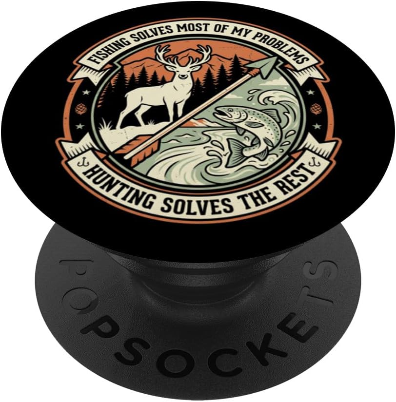 Funny Hunting Fishing Deer Buck Trout Vintage Outdoor Hobby PopSockets Adhesive PopGrip