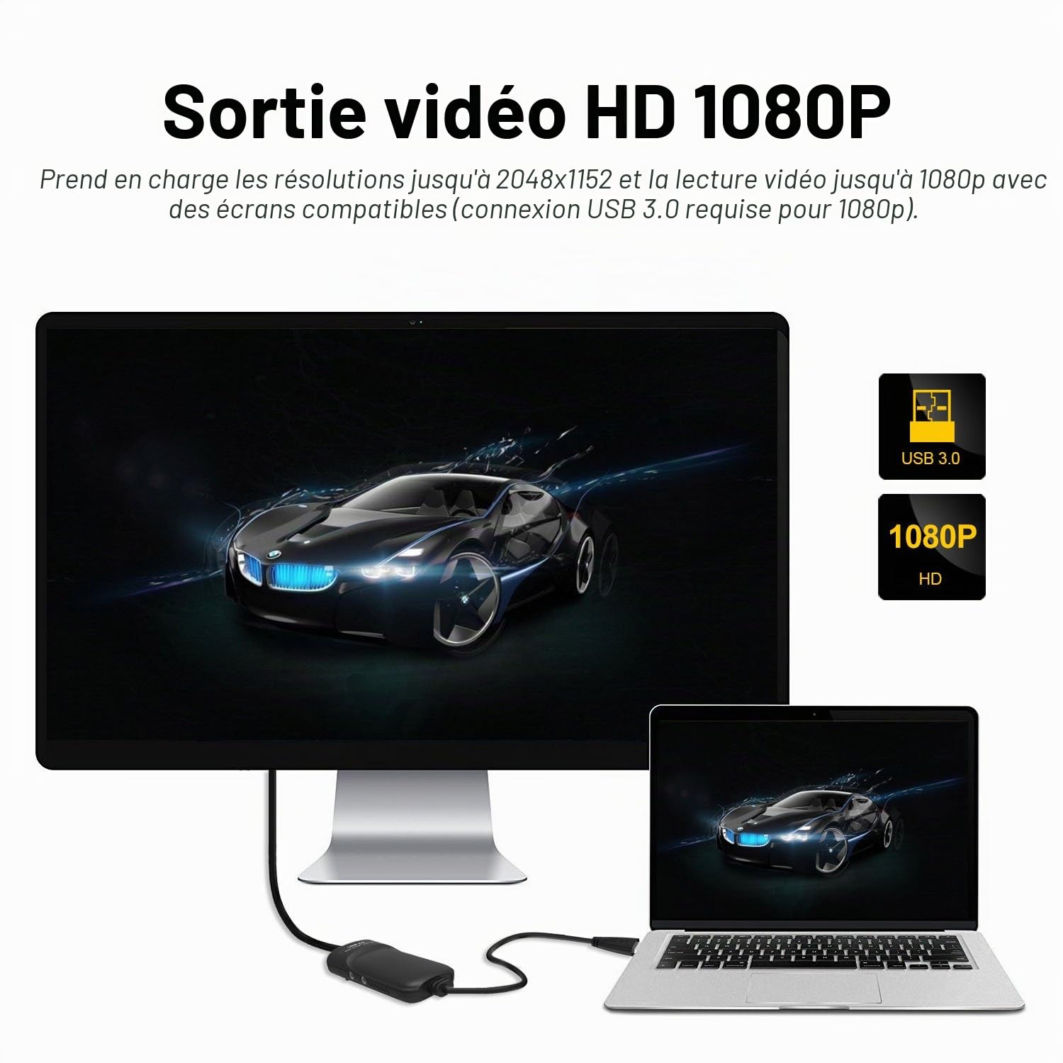 WAVLINK Adaptateur USB 3.0 vers HDMI vidéo Externe Fin Carte écran d'affichage Prend en Charge 2048×1152 Résolution avec Port Audio pour PS4 Xbox et Switch sur PC, Mac Linux Windows 10/8/7/XP-Noir