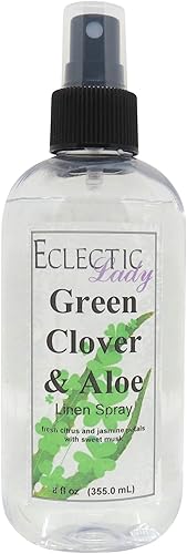 Spray de lino de trébol verde y aloe (doble resistencia), 2 onzas, spray de sábanas y lino Eclectic Lady - Sin colores artificiales, parabenos o