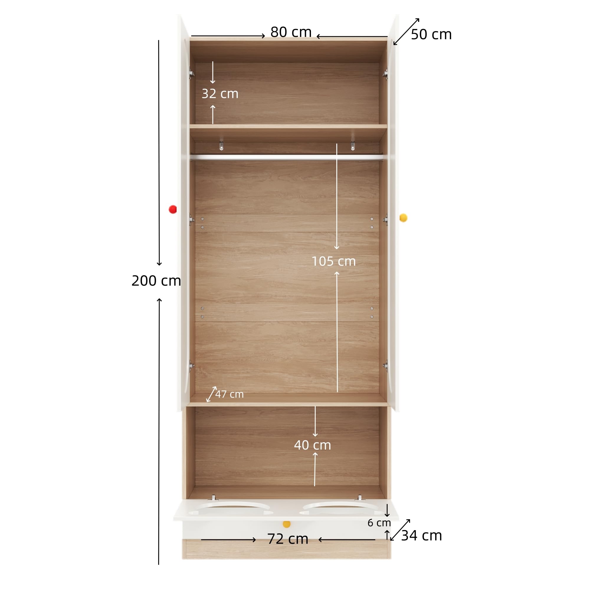 Kleiner Kleiderschrank mit Katzenbett & Kleiderstange – Kindergarderobe mit bunten Keramikgriffen, 80x50x200 cm – perfekt für Schlafzimmer, kindersichere Griffe & stabile Konstruktion