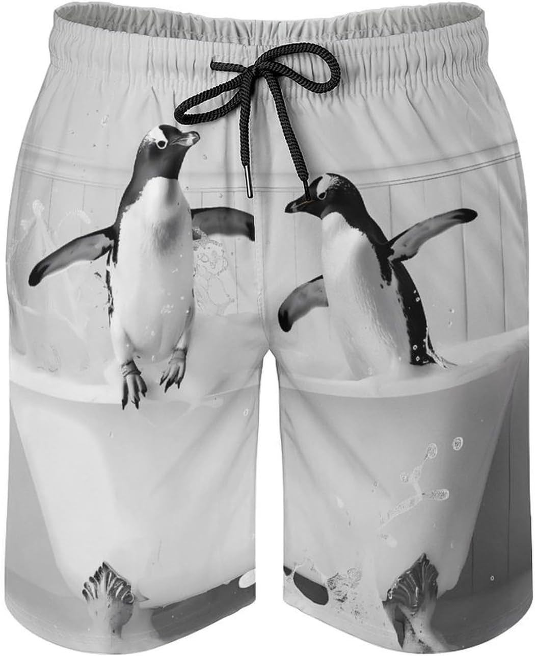 Two Penguins in Bathtub Casual Men's Swim Trunks Novelty Summer Beach Shorts Swimwear with Pocket