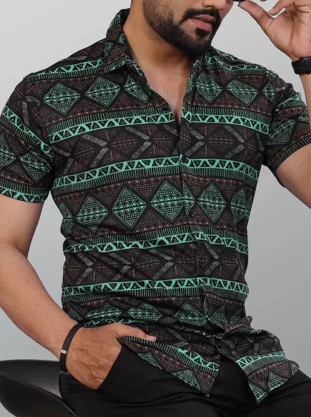 Image of LookMark Men's Trendy Lycra Blend Spread Collar Half Sleeve Printed Shirts - Elevate Your Style with Comfort and Versatility (Pack of 2)
