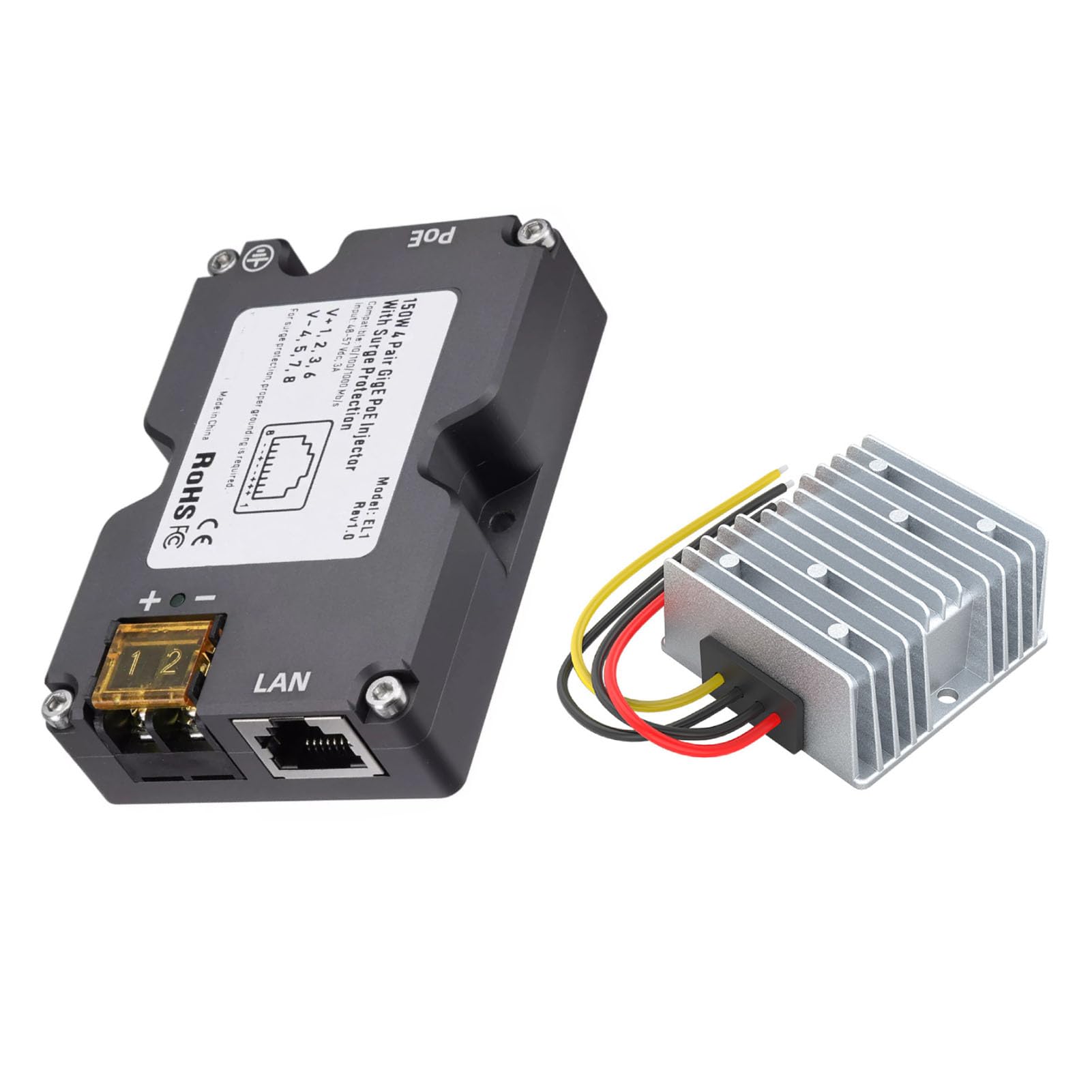 Garosa Adattatore per Iniettore Gigabit POE, Kit Internet Dish V2 in Lega di Alluminio da 150 W Conforme IEEE 802.3af con Ingresso 48-57 V CC per Connessioni di Rete Stabili 10/100/1000 Mbps
