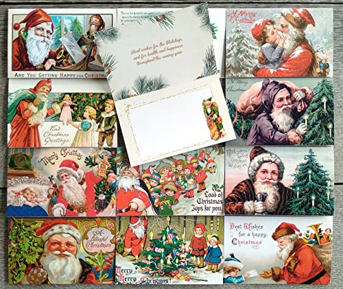 Image of PIXILUV CHRISTMAS WITH SANTA (Pack of 12) Notecards Small Greeting Cards # Vintage Santa Claus and Christmas Scenes ~ Vintage Christmas Postcards Reprint