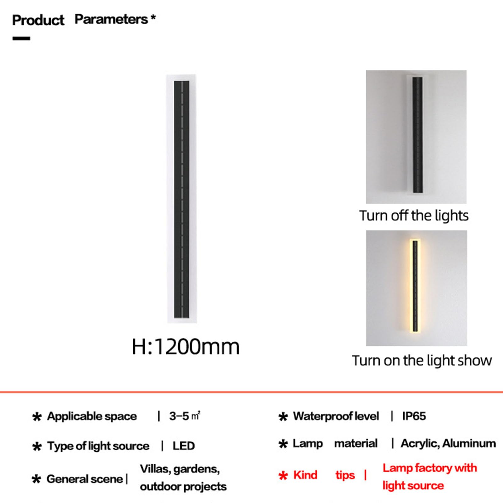 IP65 Wasserdicht Solarleuchte Wandleuchte Moderne LED Wandlampe Solarlampen Außen 3000K/4000K/6000K Wandlicht Solar Rechteck Schwarz Hintergrund FüR Garten Haustüren Rasen (Warmes Licht,100cm)