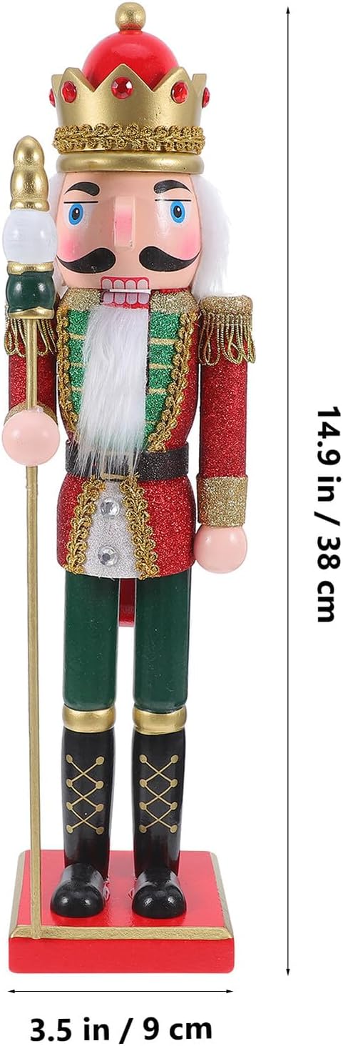 38cm Pink Glitter Nutcracker Figurine Christmas Decoration, Wooden Holiday Nutcracker Ornament with Green Base, Festive Desktop Xmas Mantel Centerpiece for Indoor Winter Decor