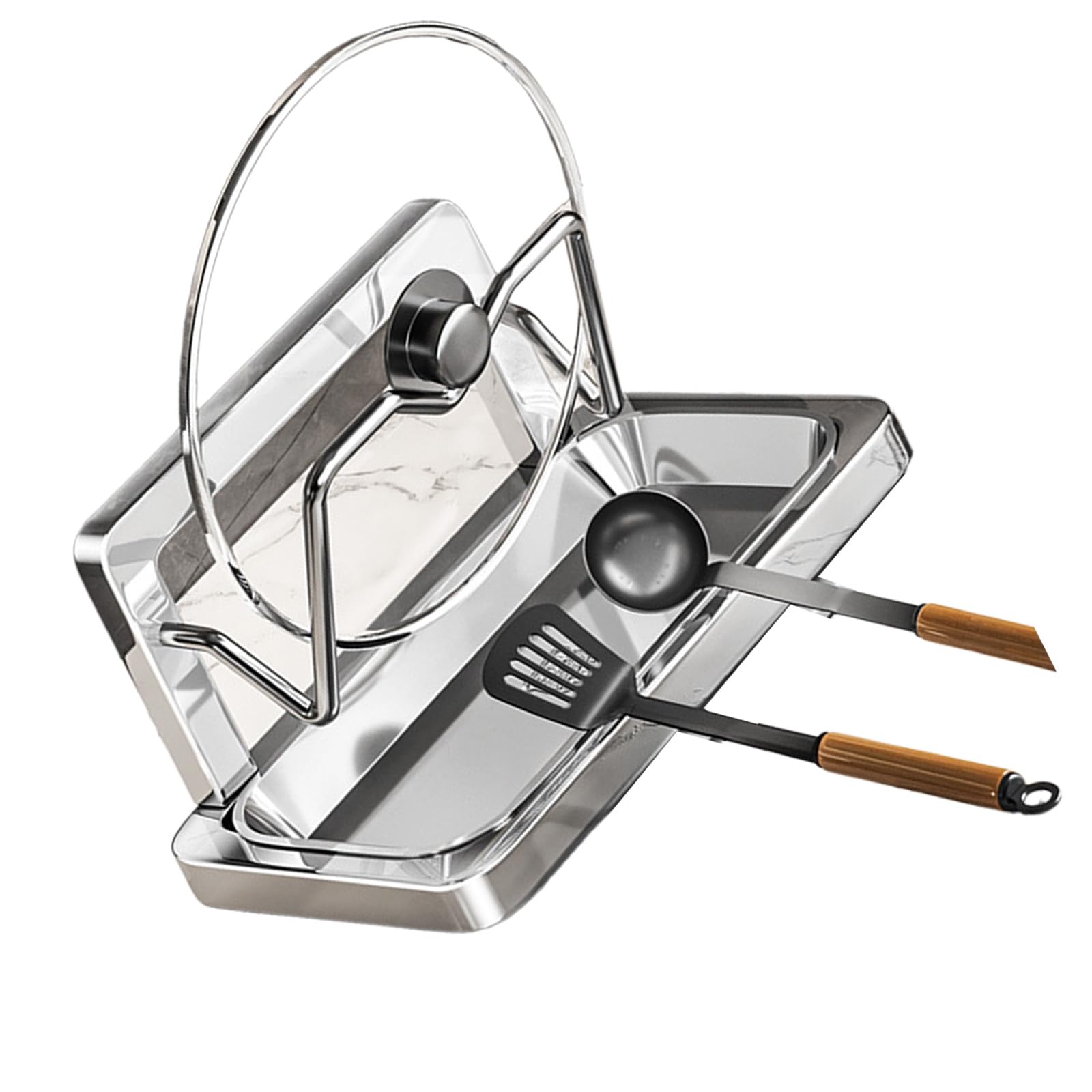 Tsophreniq Space Efficient Stainless Steel Pots Lid Stand Space Saving Cookware Storage Rack Home Organization Accessories Countertop Lid Organiser