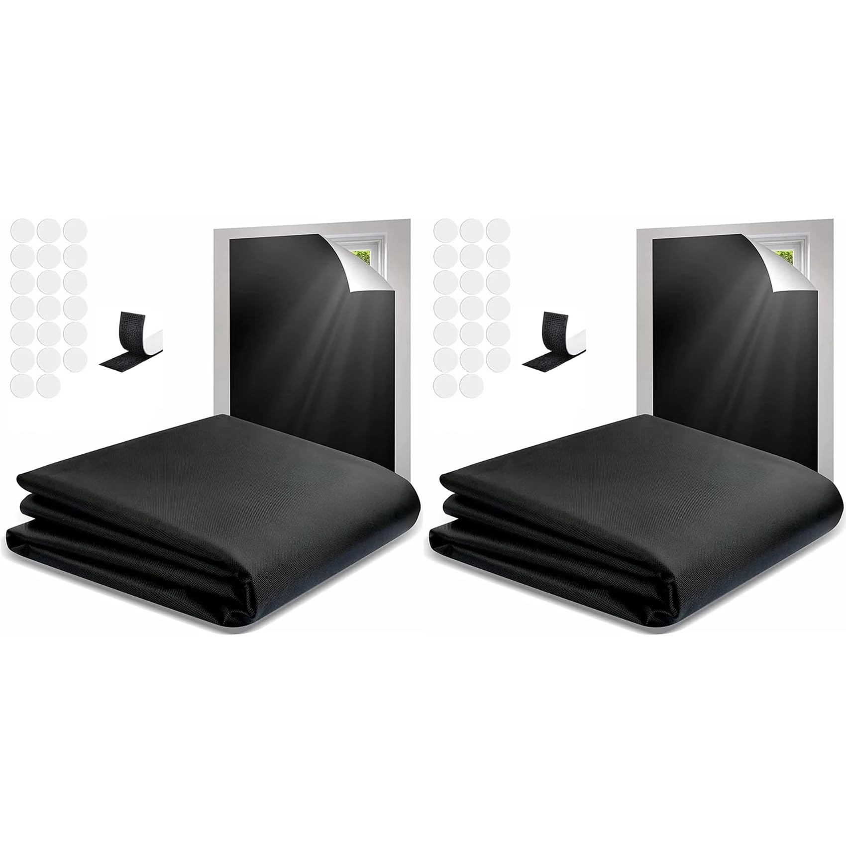 Hndhbfgrt 2X Portable Blackout Shades Film No Drill Travel Blackout Blinds Sunblock Window Cover Blackout Curtains 145 X 300cm