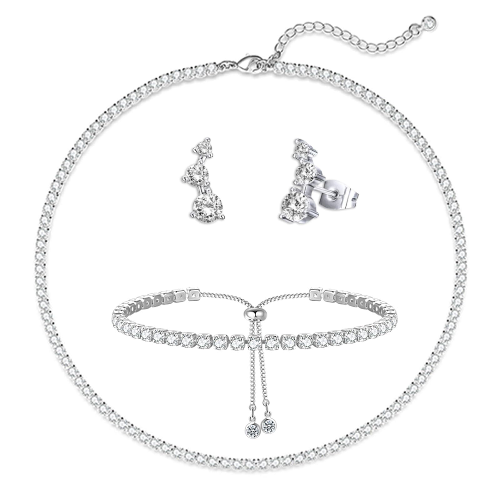 Crystal Wedding Jewelry Set, Necklace Earrings, for Accessories