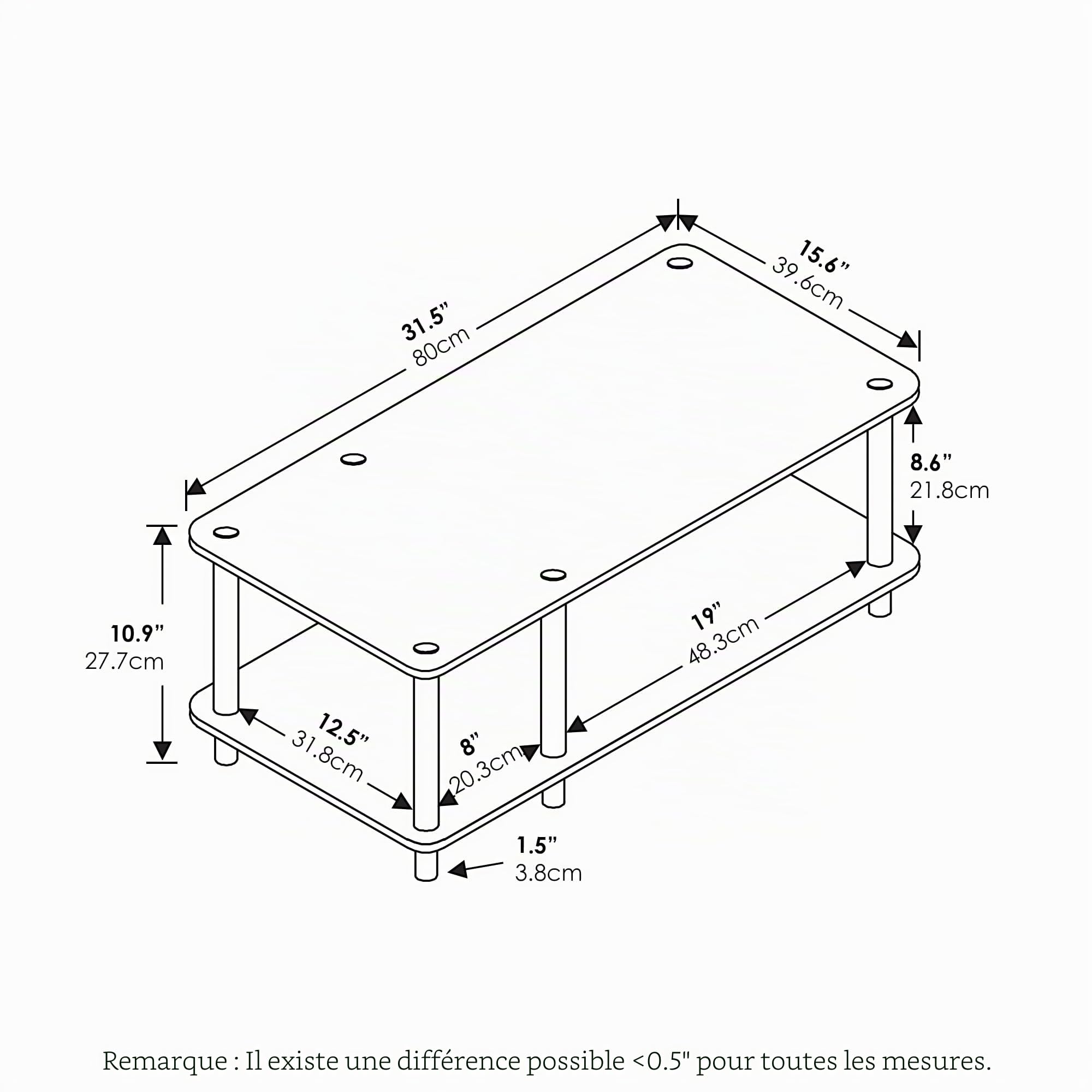 Furinno Juste Unité Centrale TV Table basse 2 Niveaux, Blanc(Expresso)/Blanc