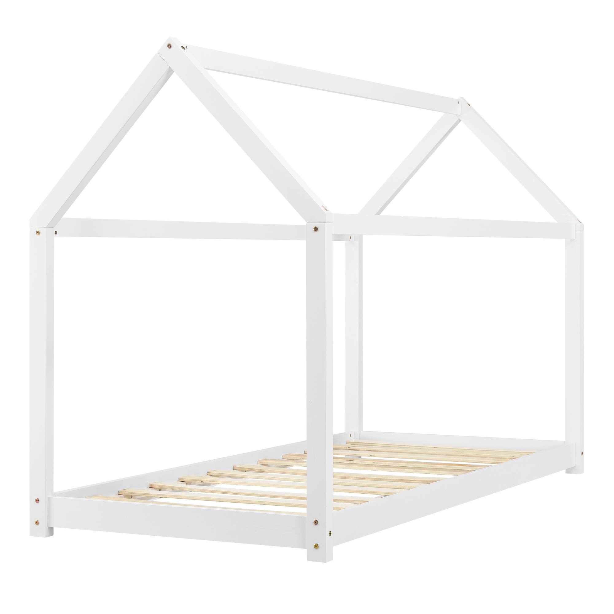 [en.casa] Lit d'enfant Solide Forme Maison Design Construction Robuste Capacité de Charge 50 kg Bois de Pin 160 x 80 cm Blanc