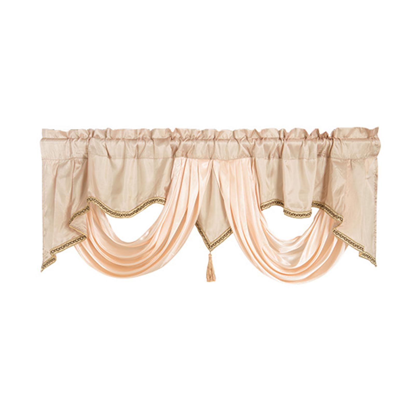 Carotoe Rice Scarf Valance With Fringes Machine Washable Curtain For Space Separation And Soft Privacy Enhancement Waved Valance