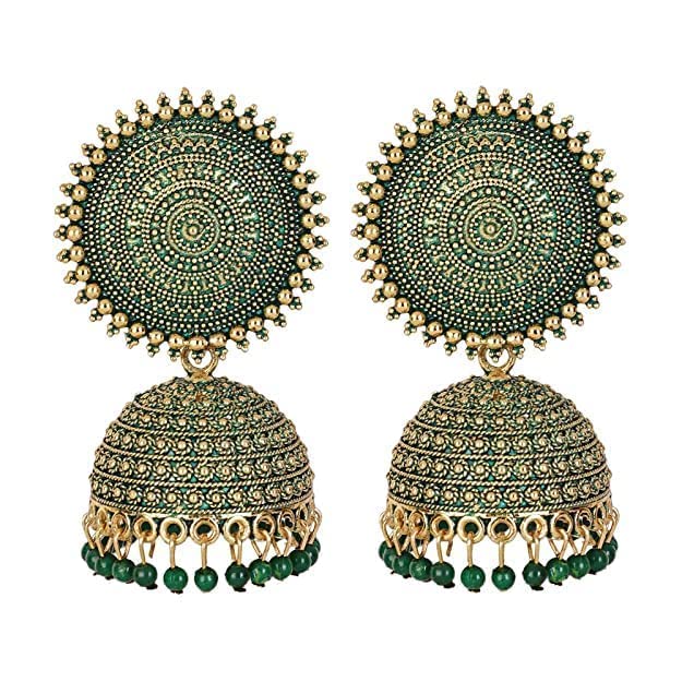 La Belleza Traditional Golden Antique/Ethnic Jhumka/Jhumki Earrings with Hanging Pearls for Women & Girls (Golden Green) (B0BBRWDDDQ) Amazon Price History, Amazon Price Tracker