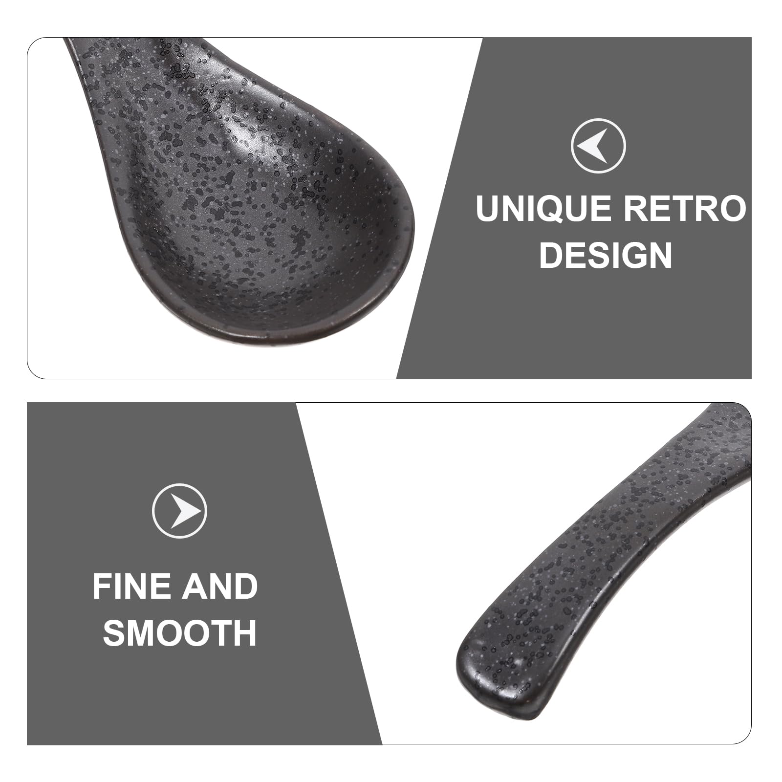 iplusmile Black Ceramic Japanese Spoon Retro Asian Soup Spoon for Ramen Dumplings and Noodles Kitchen Tableware - Image 3