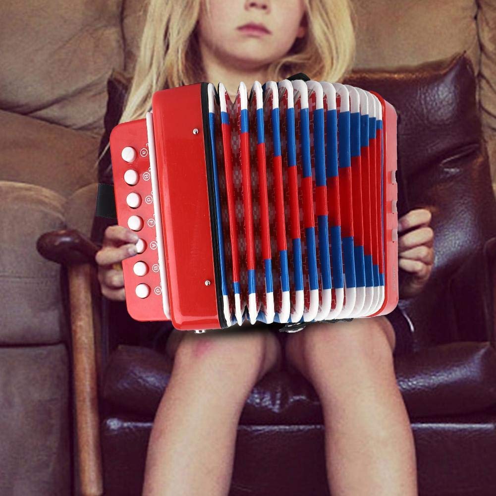 Mini Akkordeon Spielzeug, 7 Tasten Musikinstrument für Kinder, Rotes Lern-Akkordeon für Kleinkinder und Anfänger