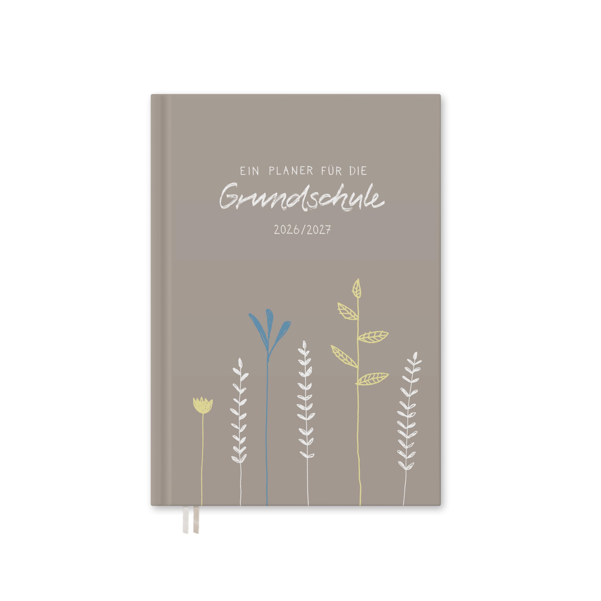 Eine der Guten Grundschulplaner 2026/2027 A4 Hardcover – Lehrerkalender Grundschule 2026 2027 | 2 Lesebänder, 6 Stunden, Beobachtungsbögen | nachhaltig, FSC-Papier, klimaneutral | Grau Beige Blumen