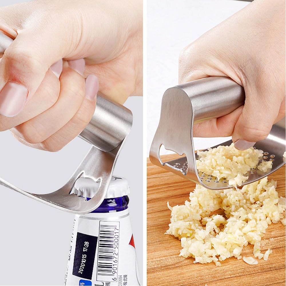 Prensa de ajos, picadora de ajo de acero inoxidable resistente con pelador y cepillo de limpieza, herramienta de cocina eficiente para triturar y picar ajo
