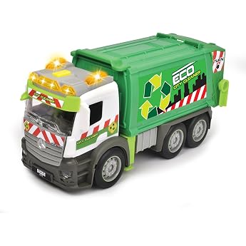 Dickie Toys Action Truck Rubbish Truck - Rubbish Truck with Wheelie Bin with Sound and Warning Light, Loading and Unloading F