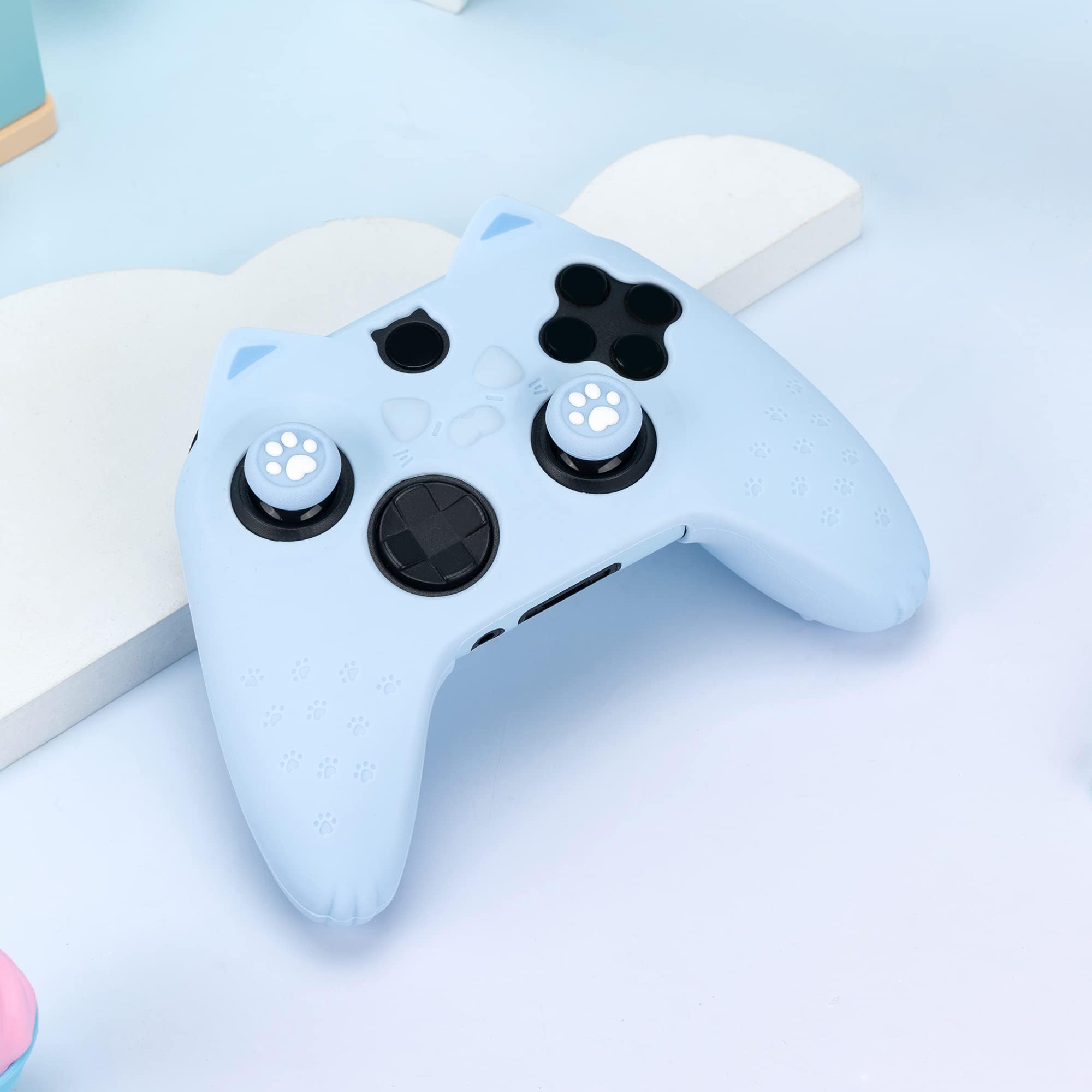 GeekShare Cat Paw Controller Skin per Xbox One, custodia in silicone antiscivolo, compatibile con controller Xbox One S/X con 2 cuscinetti Cat Paw, blu