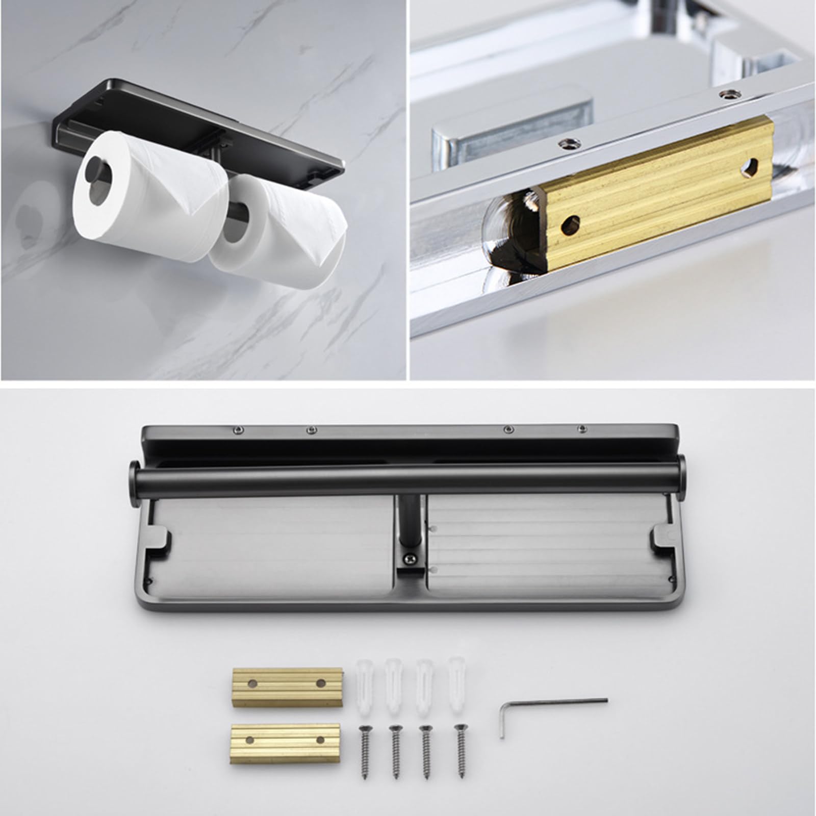 Portarrollos De Papel Higiénico Doble con Estante para Baño, Portarrollos De Papel Higiénico Doble De Montaje En Pared, Portarrollos De Papel Higiénico De Acero Inoxidable SUS304 para Baño