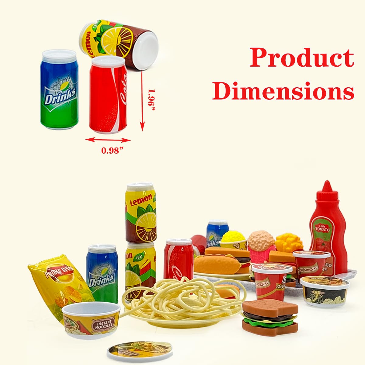 Juego de mini alimentos de cocina para niños, hamburguesas, papas fritas, fideos con bandeja, juego de casa, accesorios de cocina, juguetes de rol, regalos de cumpleaños para niños y niñas de 3, 4, 5 3