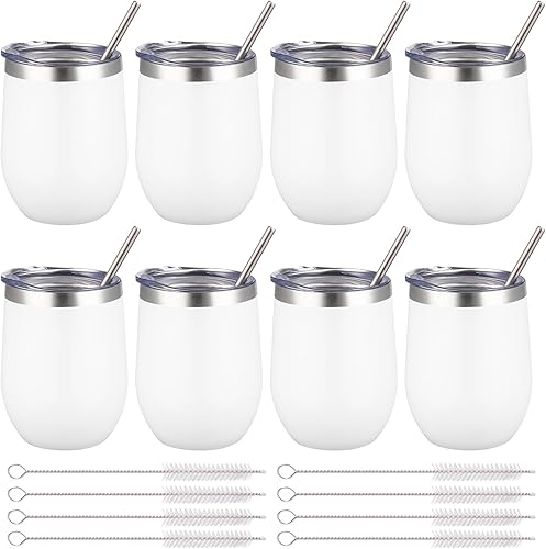 Vaso de vino aislado de 12 oz con tapa y pajita, vaso de vino de acero inoxidable sin tallo de doble pared al vacío, vaso a granel para café,