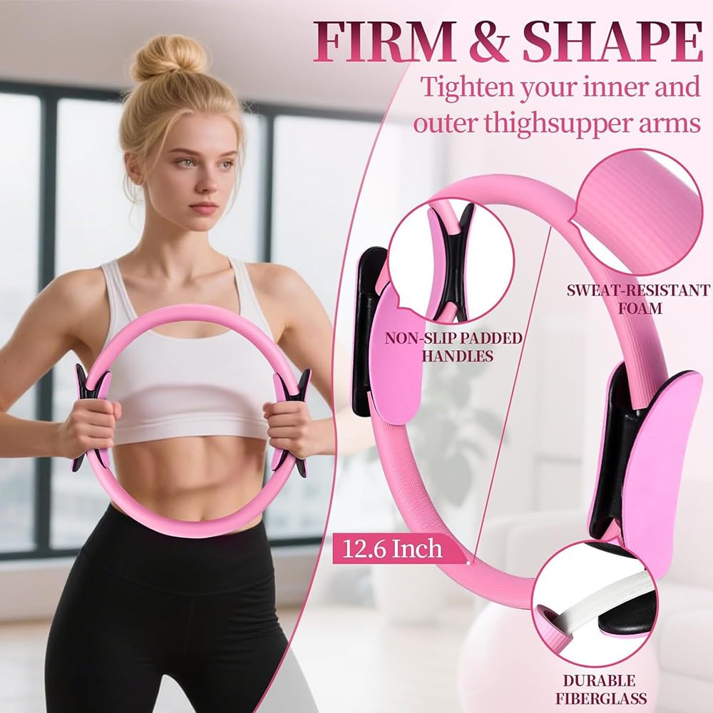 15 Pezzi Pilates Essentials Kit, Kit Pilates Completo, Fitness Ring per Esercizi Interni Della, Set da Pilates Cerchio Pilates con Palla Yoga, Cerchia di Pilates per Allenamenti Casa e Studio