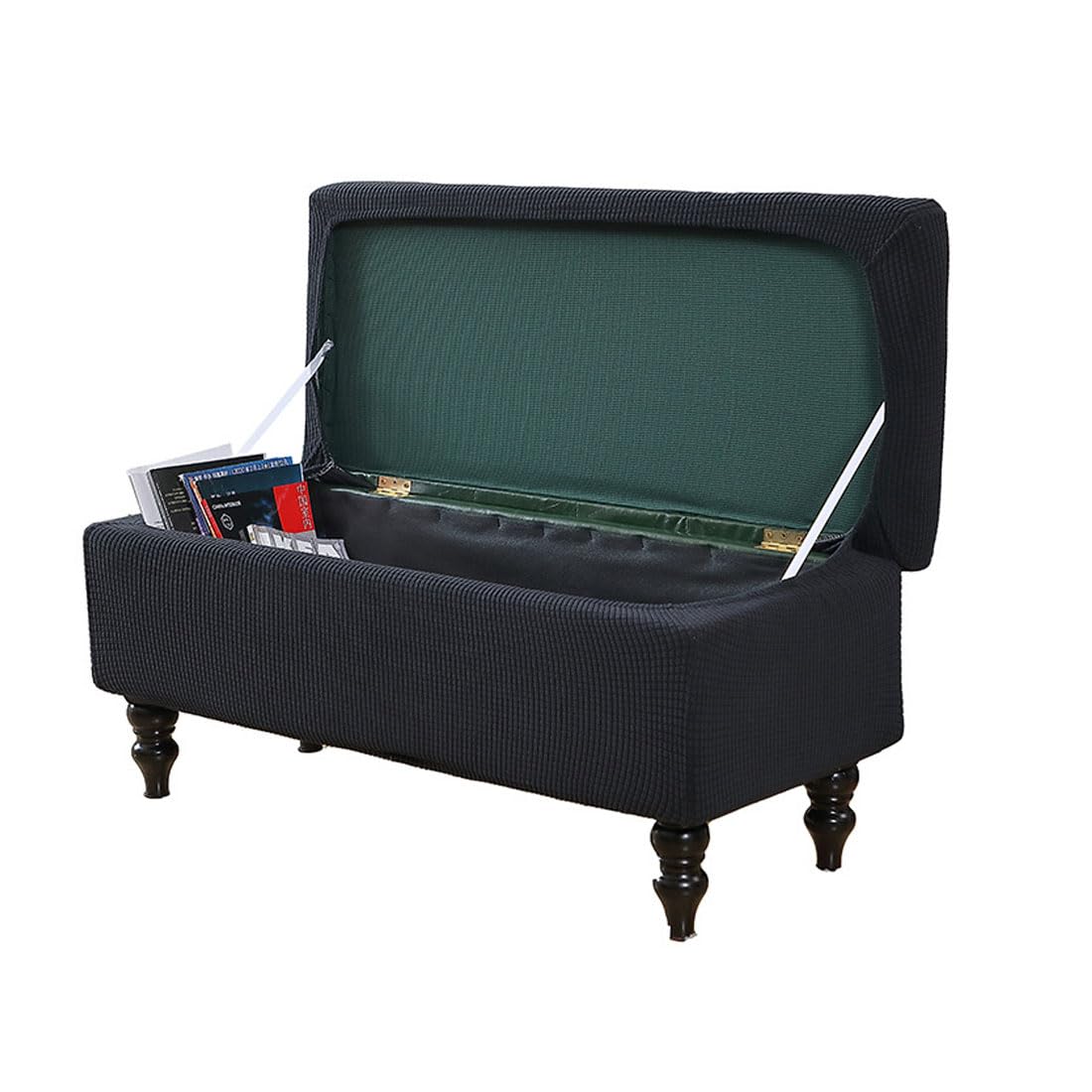 Lussenworth Ottoman Cover - Rectangle Folding Storage Bench - Removable, Elastic Ties - Medium Black