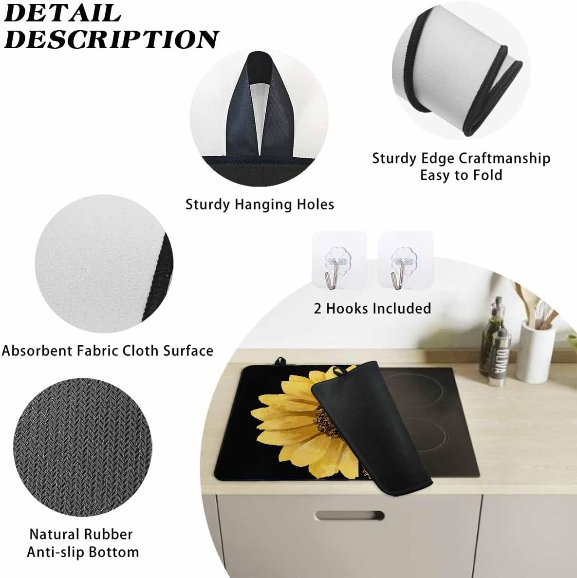 Stove Cover for Electric Stove, Sunflower Inspirational Quotes Black Stove Top Cover for Glass Top, Heat Resistant Rubber Mat Foldable Cooktop Cover Top Protector, 28.5"x20.5"