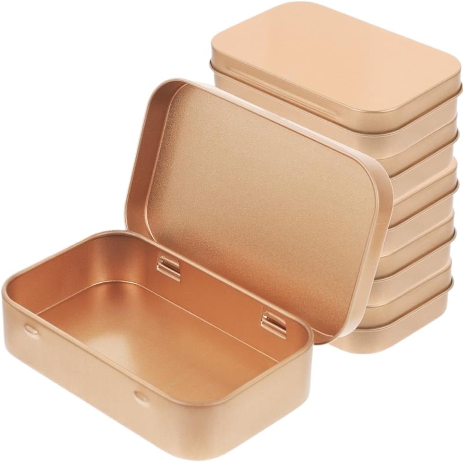 LuoAXINN Metal Tins with Lids 6pcs Tinplate Storage Box Hinged Lid Candy Case Small Trinket Tin Containers Empty Rectangle
