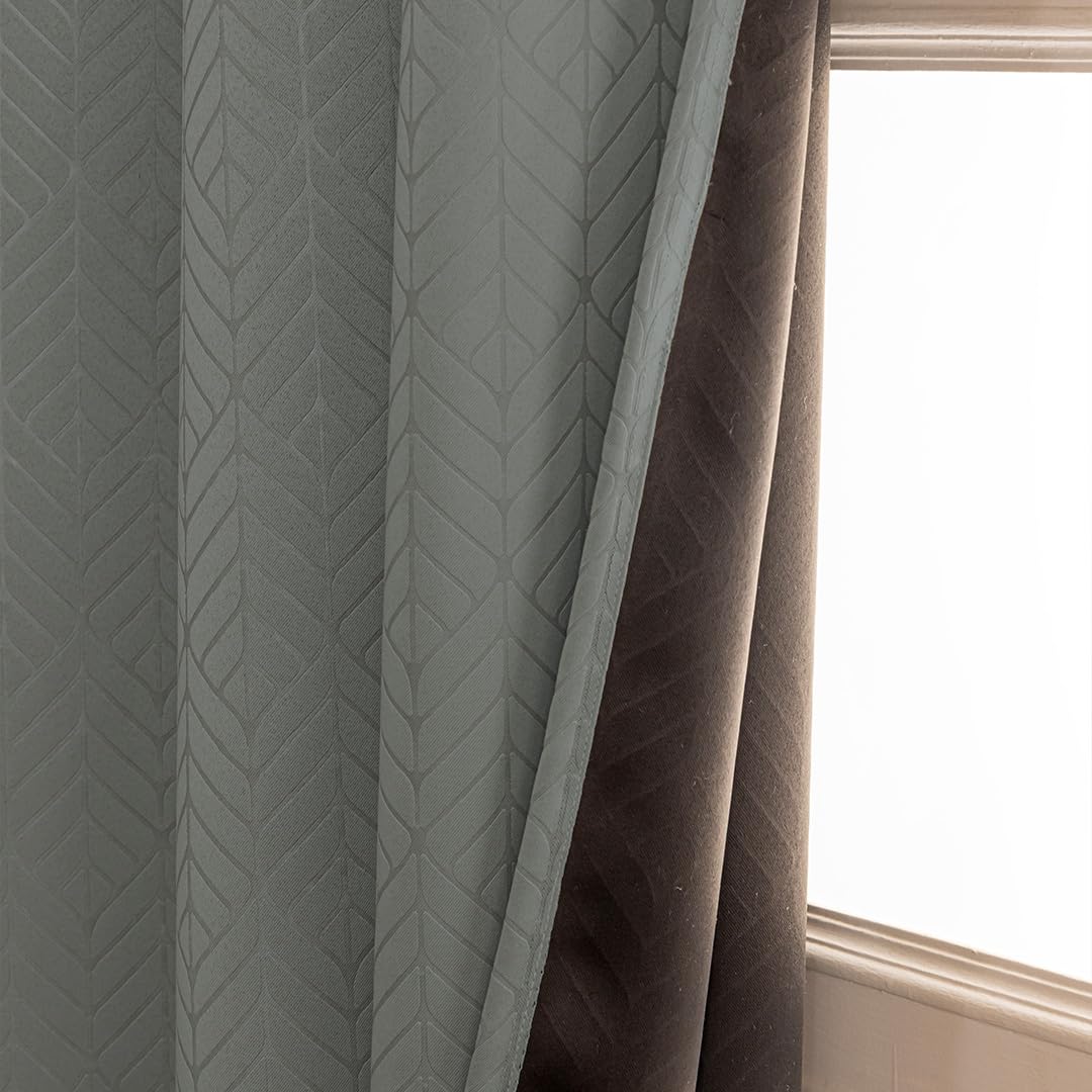 HOMEMONDE 100% True Blackout Curtains 6 Feet Window - Single Piece Curtain, Embossed Panels Light Block Thermal Insulated & Noise Reducing Room Darkening Curtains (Grey, 72Inch)