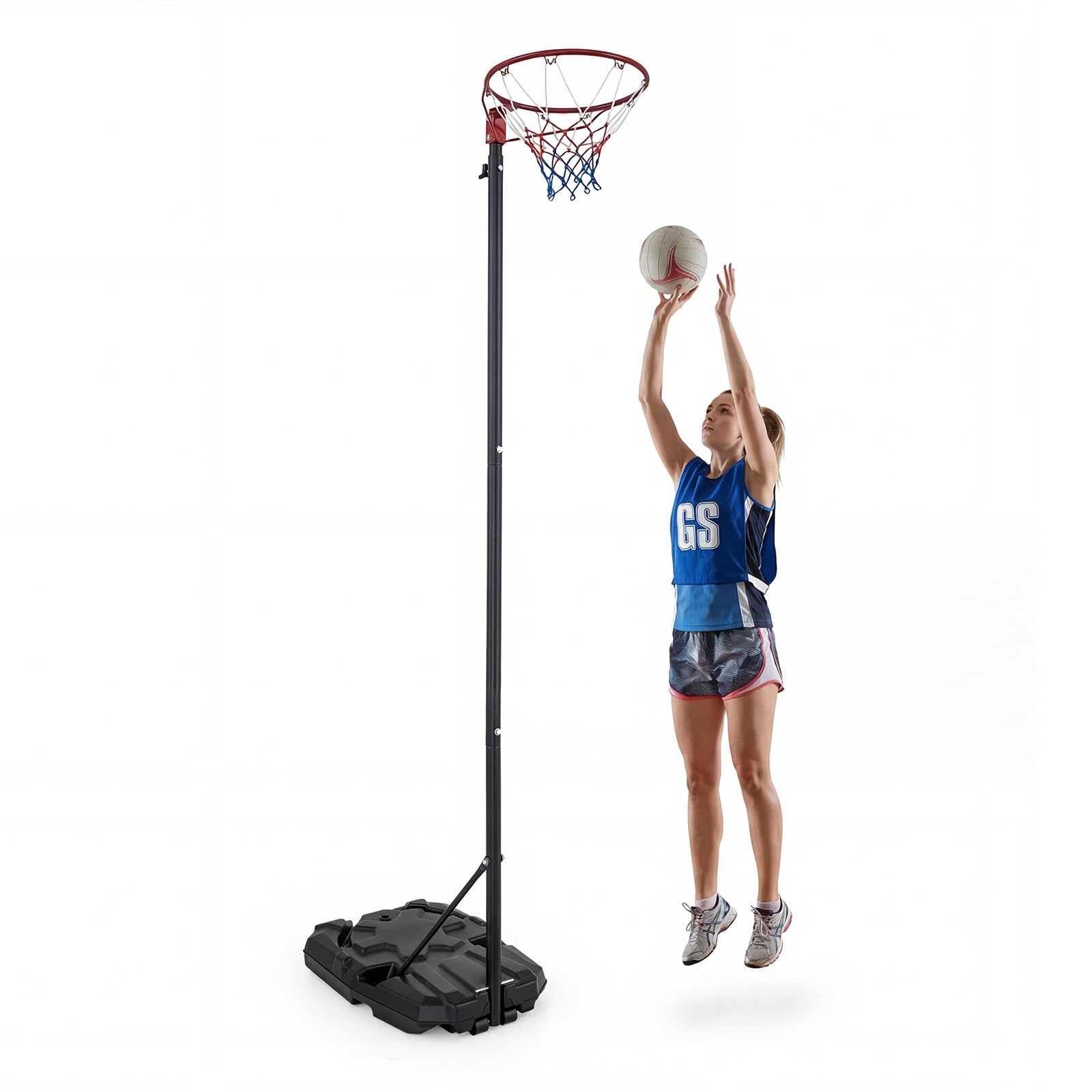 COSTWAY Netball Stand and Post, Adjustable Basketball Goal System with Fillable Base and Wheels, Portable Regulation Hoop Full Size Basketball Net Set for Kids Teenagers Adults (260-305 cm)